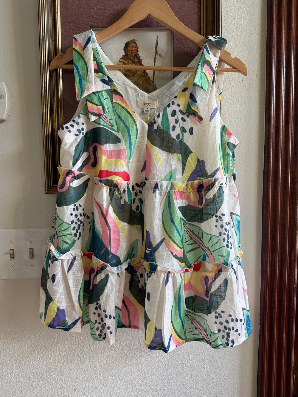 Ott Sleeveless White Multicolor Tiered Blouse